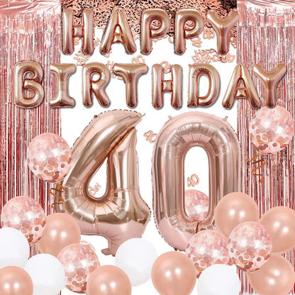 18 21 30 40 50 Rain Glitter Paper Confetti Rose Gold Happy Birthday Balloon Integrated Human Gift Party Decoration