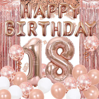 18 21 30 40 50 Rain Glitter Paper Confetti Rose Gold Happy Birthday Balloon Integrated Human Gift Party Decoration