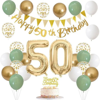 Happy Birthday Balloons Set Kids Adult Years Old Banner Birth Garland Glitter Latex Balloon Paper Cake Topper Decor Party Supply