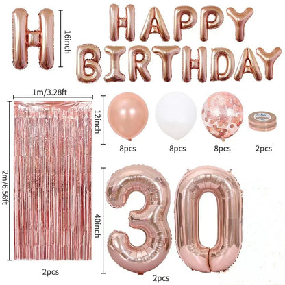 18 21 30 40 50 Rain Glitter Paper Confetti Rose Gold Happy Birthday Balloon Integrated Human Gift Party Decoration