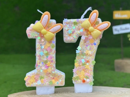 Digital Birthday Candles Cake Party Decoration Birthday Wax DIY Cute Ear Gift Bow Yellow Boy and Girl Number Cute