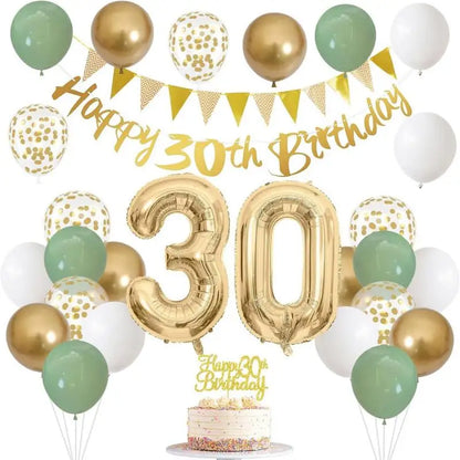 Happy Birthday Balloons Set Kids Adult Years Old Banner Birth Garland Glitter Latex Balloon Paper Cake Topper Decor Party Supply