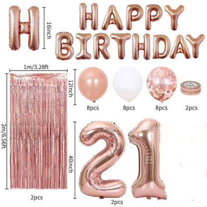 18 21 30 40 50 Rain Glitter Paper Confetti Rose Gold Happy Birthday Balloon Integrated Human Gift Party Decoration