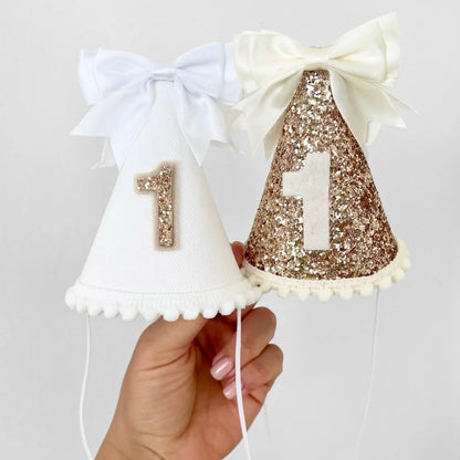 Children's birthday hat, party outfit headwear, felt bow hat, baby's 1st birthday hat, photo props，birthday decoration