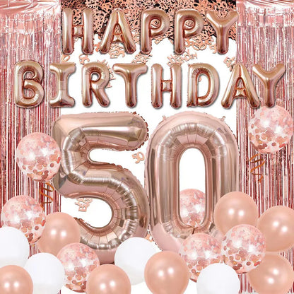 18 21 30 40 50 Rain Glitter Paper Confetti Rose Gold Happy Birthday Balloon Integrated Human Gift Party Decoration
