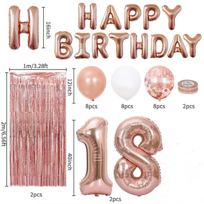 18 21 30 40 50 Rain Glitter Paper Confetti Rose Gold Happy Birthday Balloon Integrated Human Gift Party Decoration