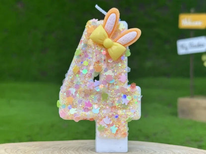 Digital Birthday Candles Cake Party Decoration Birthday Wax DIY Cute Ear Gift Bow Yellow Boy and Girl Number Cute