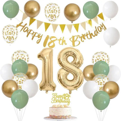 Happy Birthday Balloons Set Kids Adult Years Old Banner Birth Garland Glitter Latex Balloon Paper Cake Topper Decor Party Supply
