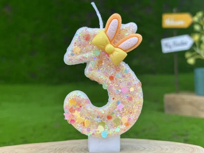 Digital Birthday Candles Cake Party Decoration Birthday Wax DIY Cute Ear Gift Bow Yellow Boy and Girl Number Cute