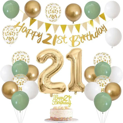 Happy Birthday Balloons Set Kids Adult Years Old Banner Birth Garland Glitter Latex Balloon Paper Cake Topper Decor Party Supply