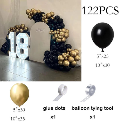18th Birthday Party Decor Balloons Garland Black Gold Latex Balloon Arch Kit New Year Graduation Baby Shower Wedding Decoration