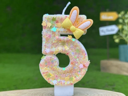 Digital Birthday Candles Cake Party Decoration Birthday Wax DIY Cute Ear Gift Bow Yellow Boy and Girl Number Cute