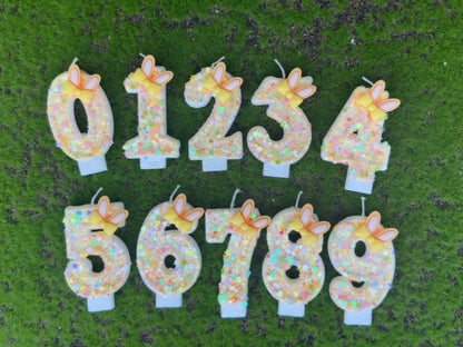 Digital Birthday Candles Cake Party Decoration Birthday Wax DIY Cute Ear Gift Bow Yellow Boy and Girl Number Cute
