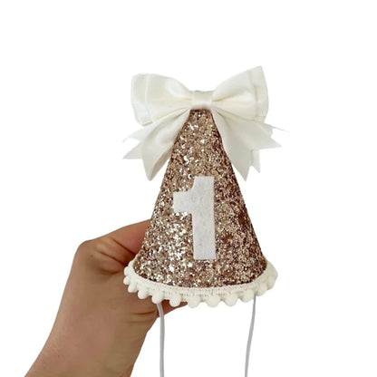 Children's birthday hat, party outfit headwear, felt bow hat, baby's 1st birthday hat, photo props，birthday decoration