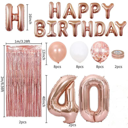 18 21 30 40 50 Rain Glitter Paper Confetti Rose Gold Happy Birthday Balloon Integrated Human Gift Party Decoration