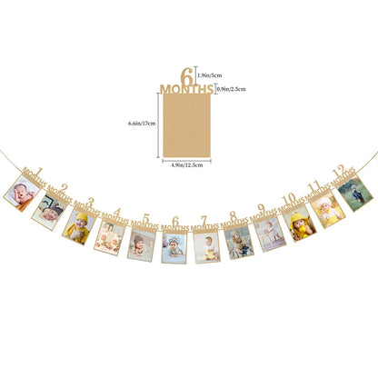 New Born Birthday 12 Months Photo Banner Baby One Year Birthday Picture Photo Frame Clip Wedding Anniversary Party Decor