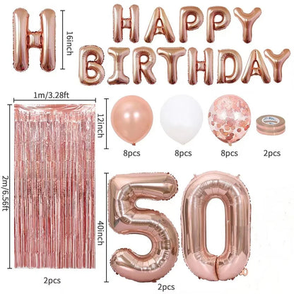 18 21 30 40 50 Rain Glitter Paper Confetti Rose Gold Happy Birthday Balloon Integrated Human Gift Party Decoration