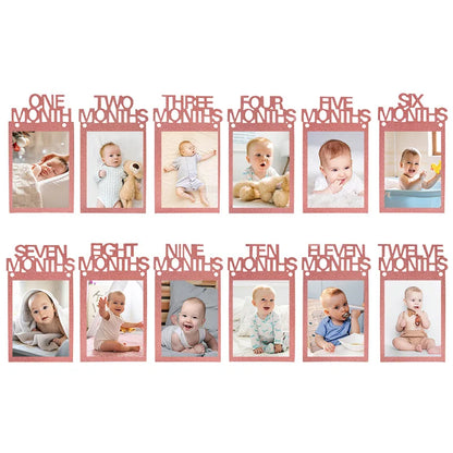 Birthday Baby One Year 12 Months Photo Banner Boy Girl 1 Year First Birthday Party Picture Photo Frame Garland Anniversary Decor