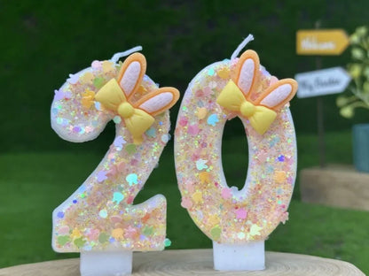 Digital Birthday Candles Cake Party Decoration Birthday Wax DIY Cute Ear Gift Bow Yellow Boy and Girl Number Cute