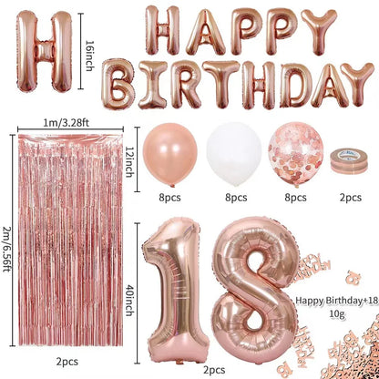 18 21 30 40 50 Rain Glitter Paper Confetti Rose Gold Happy Birthday Balloon Integrated Human Gift Party Decoration