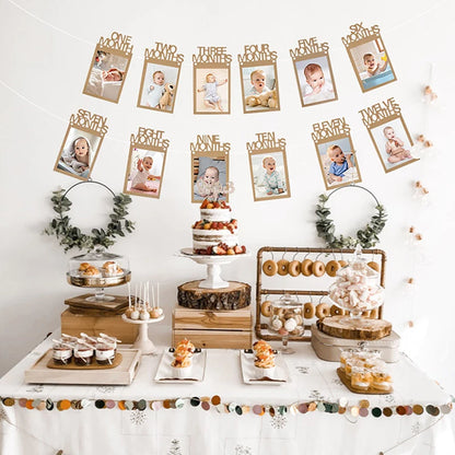 New Born Birthday 12 Months Photo Banner Baby One Year Birthday Picture Photo Frame Clip Wedding Anniversary Party Decor