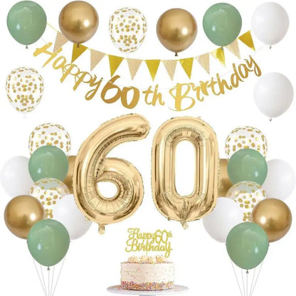 Happy Birthday Balloons Set Kids Adult Years Old Banner Birth Garland Glitter Latex Balloon Paper Cake Topper Decor Party Supply