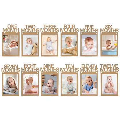 Birthday Baby One Year 12 Months Photo Banner Boy Girl 1 Year First Birthday Party Picture Photo Frame Garland Anniversary Decor