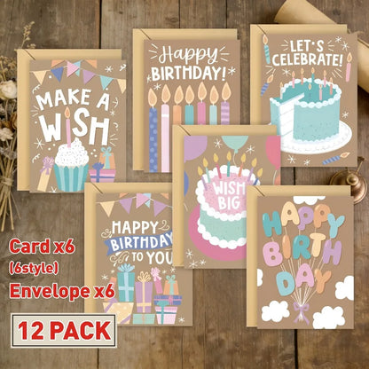 12 Fun Birthday Greeting Cards with Envelopes, -Heartfelt Thank You Cards for Birthdays, Mother's Day, Teacher's Day